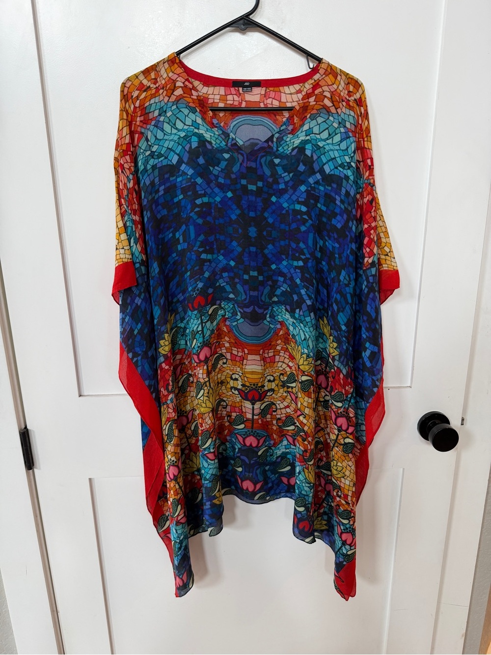 Colorful 100% Silk Kaftan Tunic Poncho | Boho Resort Cruise Cover-Up | One Size